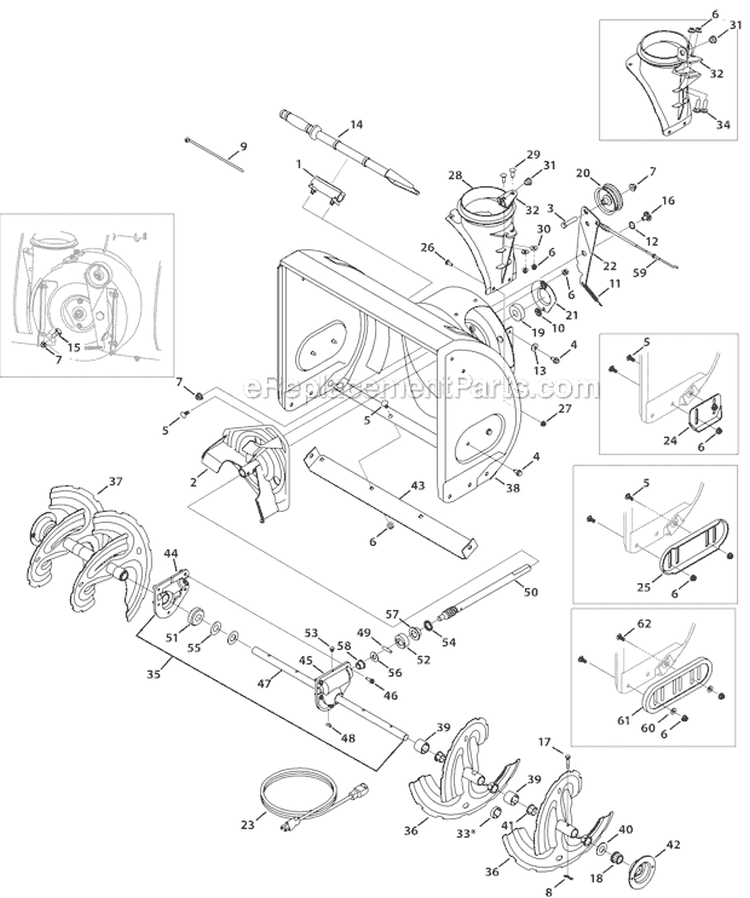 Auger and Auger Housing Diagram and Parts List for 31AS63EE700 2012 Yard Machines Snow Blower